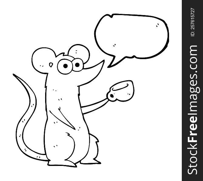 freehand drawn speech bubble cartoon mouse with coffee cup