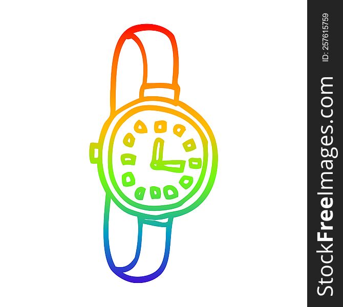 rainbow gradient line drawing of a cartoon watch