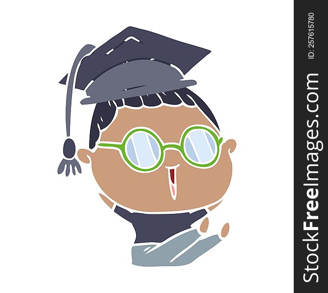 flat color style cartoon graduate wearing spectacles