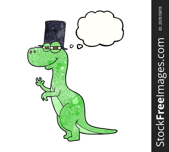 Thought Bubble Textured Cartoon Dinosaur Wearing Top Hat
