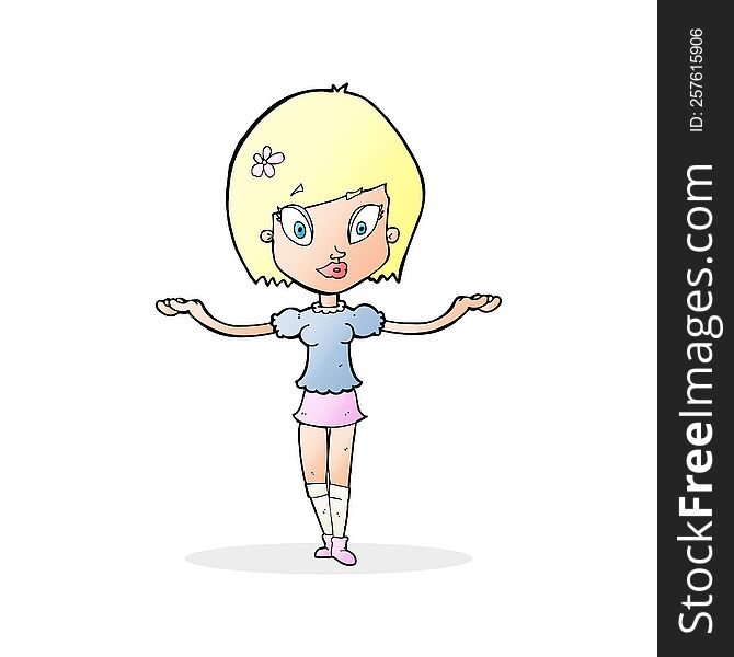 Cartoon Woman Making Balancing Gesture