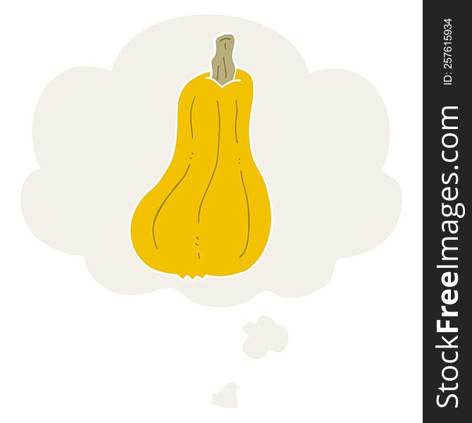 cartoon squash with thought bubble in retro style