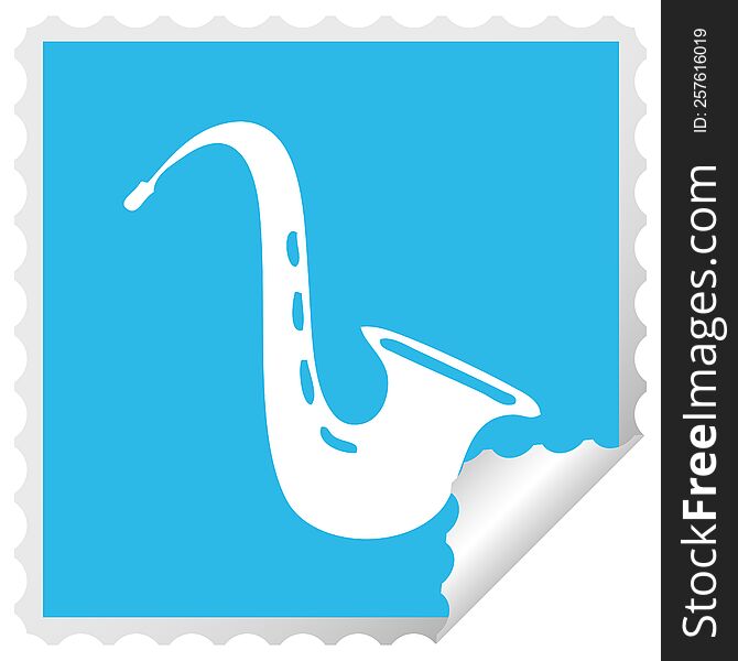 square peeling sticker cartoon of a musical saxophone