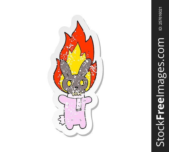Retro Distressed Sticker Of A Cartoon Flaming Skull Rabbit