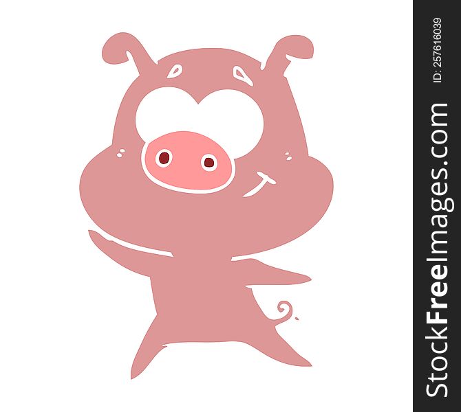 Happy Flat Color Style Cartoon Pig