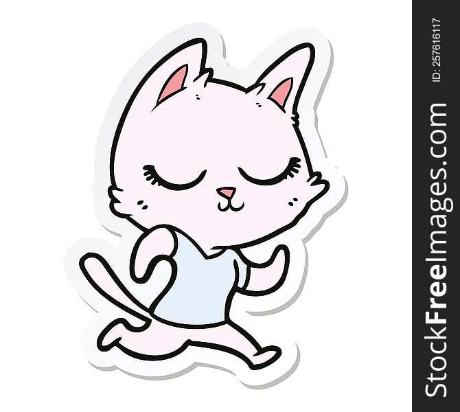 Sticker Of A Calm Cartoon Cat Running