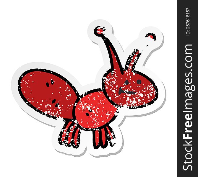 distressed sticker of a quirky hand drawn cartoon ant