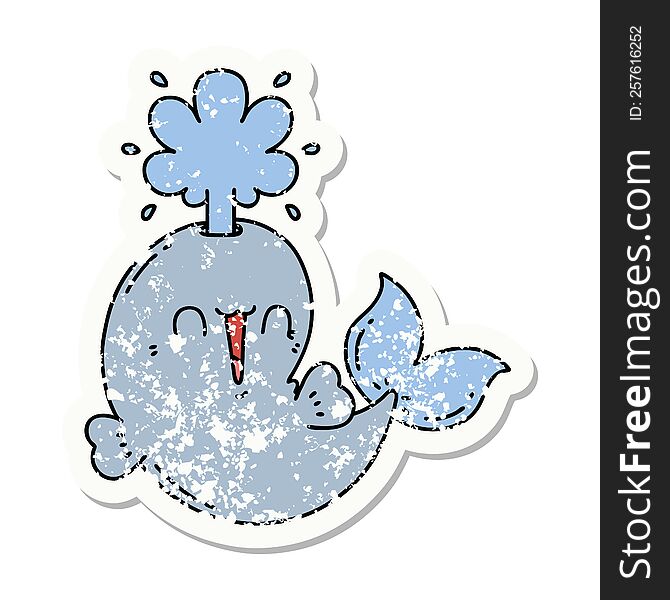 Grunge Sticker Of Tattoo Style Happy Squirting Whale Character