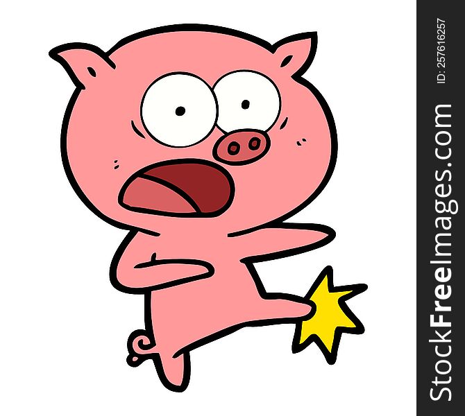 cartoon pig shouting and kicking. cartoon pig shouting and kicking
