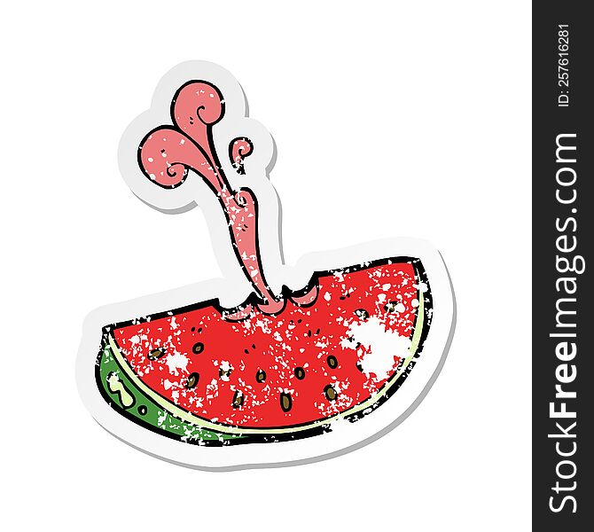 retro distressed sticker of a cartoon squirting watermelon