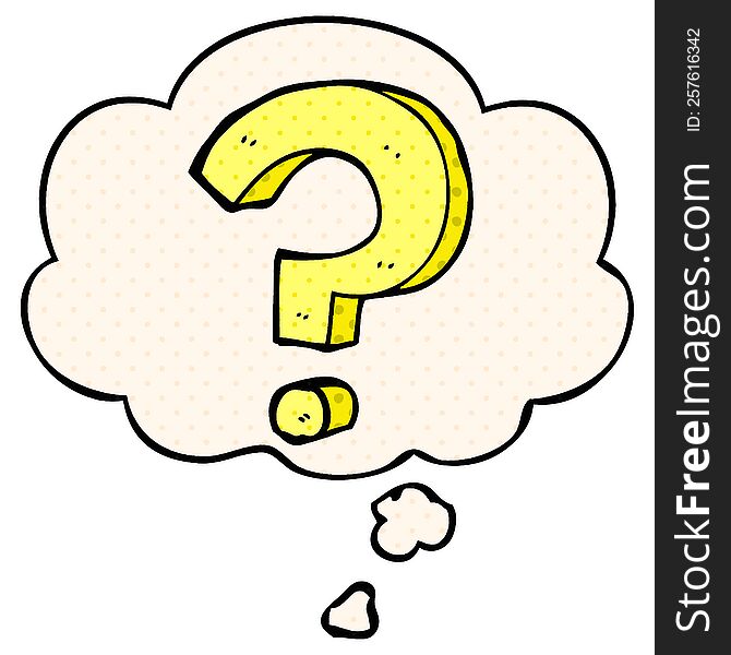 cartoon question mark with thought bubble in comic book style