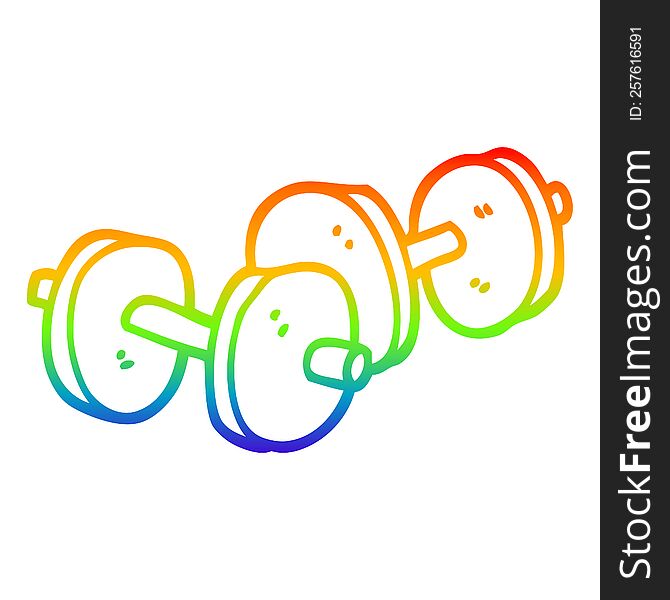rainbow gradient line drawing of a cartoon pair of dumbbells