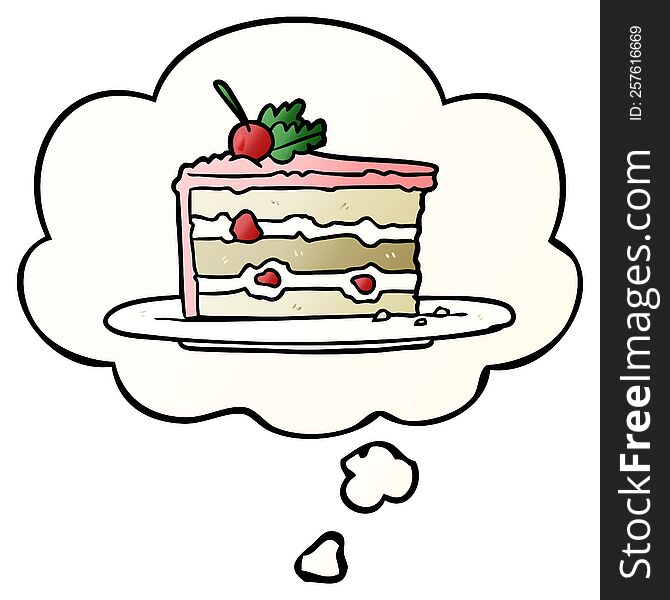 cartoon dessert cake with thought bubble in smooth gradient style