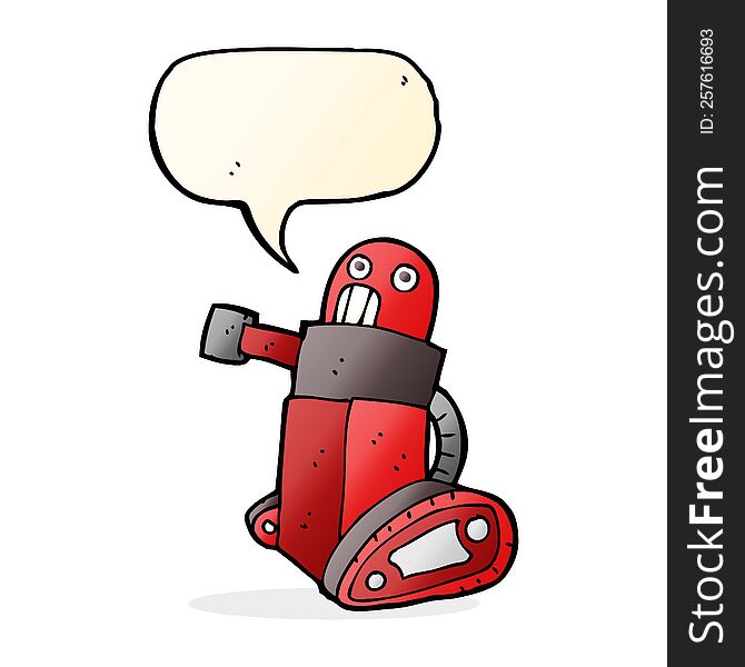 cartoon tank robot with speech bubble