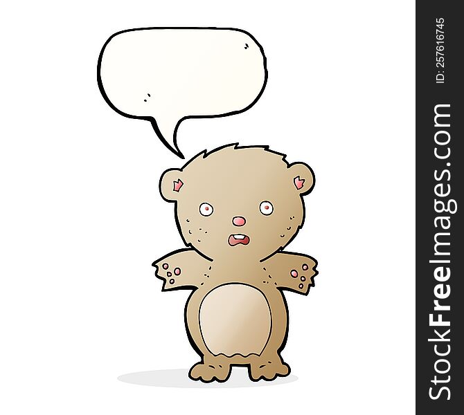 Frightened Teddy Bear Cartoon With Speech Bubble