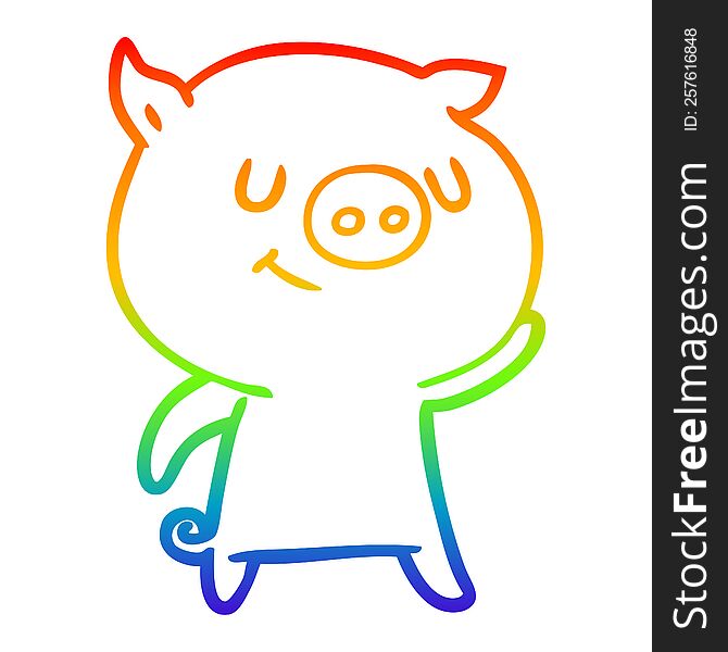 Rainbow Gradient Line Drawing Happy Cartoon Pig