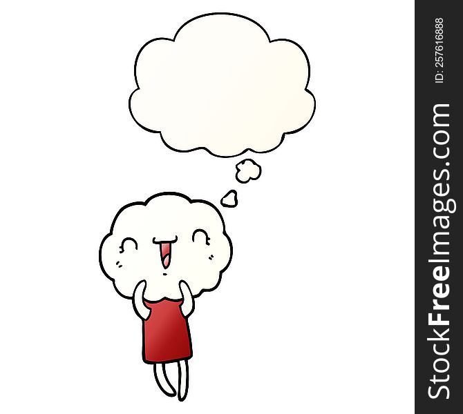 Cute Cartoon Cloud Head Creature And Thought Bubble In Smooth Gradient Style