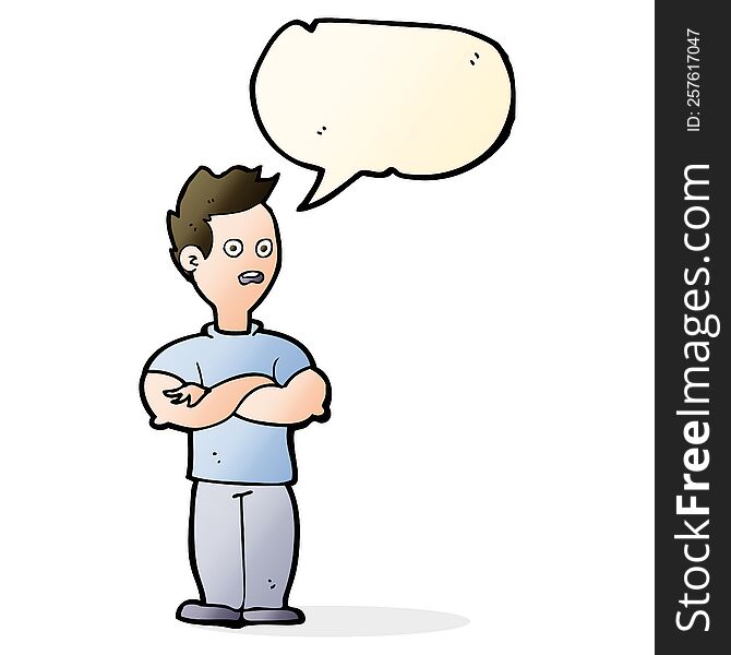 Cartoon Man With Crossed Arms With Speech Bubble