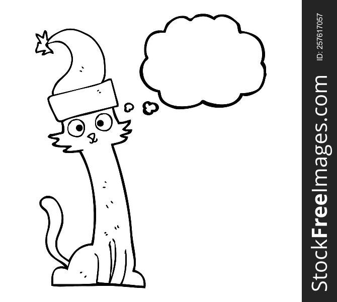 Thought Bubble Cartoon Cat In Christmas Hat