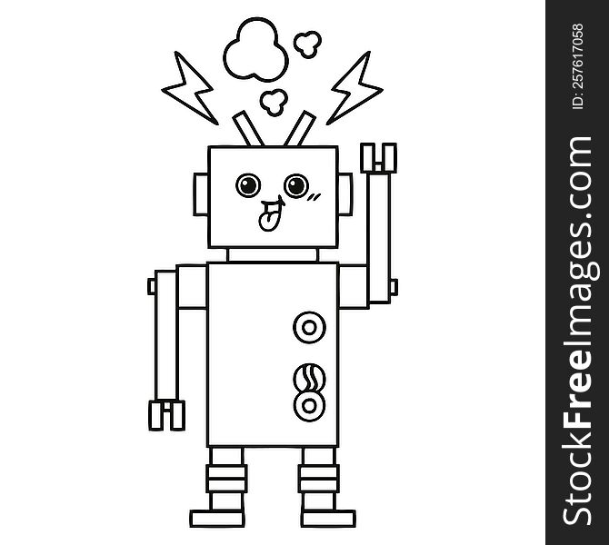 line drawing cartoon of a crazed robot