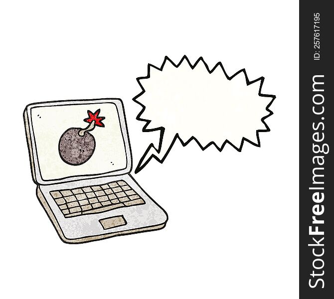 speech bubble textured cartoon laptop computer with error screen