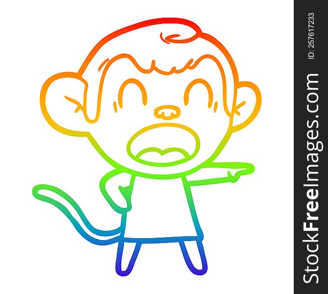 Rainbow Gradient Line Drawing Shouting Cartoon Monkey Pointing