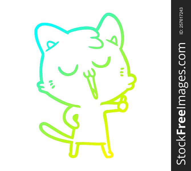 Cold Gradient Line Drawing Cartoon Cat Singing