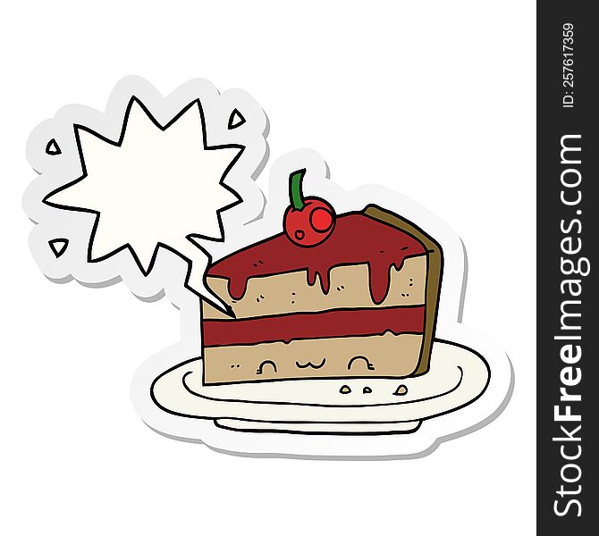 Cartoon Cake And Speech Bubble Sticker
