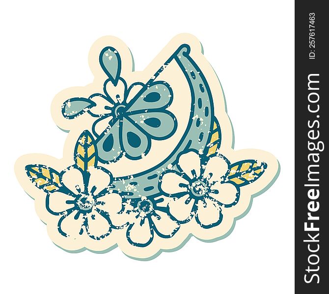 Distressed Sticker Tattoo Style Icon Of A Decorative Lemon