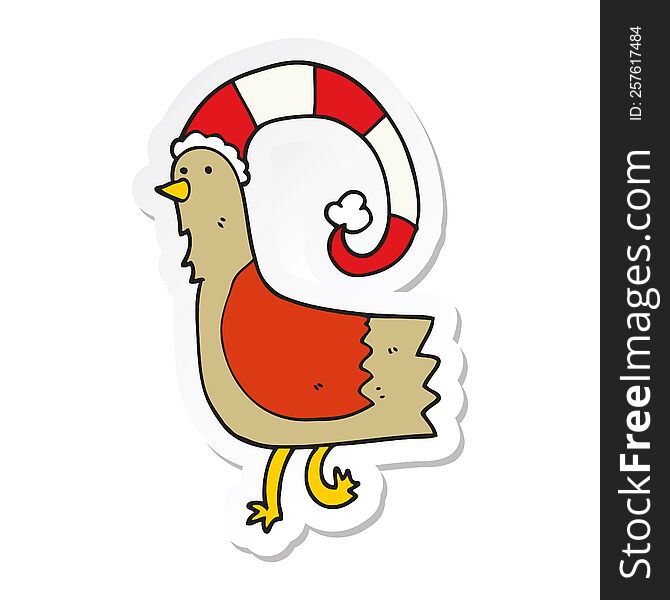 sticker of a cartoon chicken in funny christmas hat