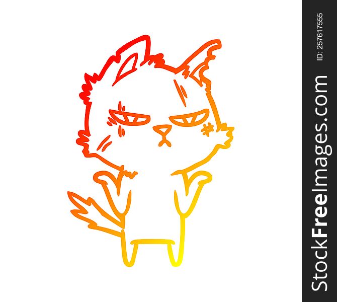 Warm Gradient Line Drawing Tough Cartoon Cat
