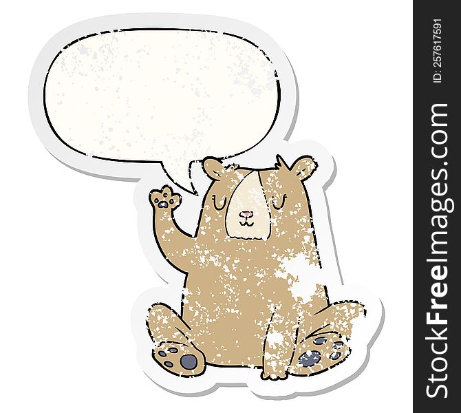 Cartoon Bear;waving And Speech Bubble Distressed Sticker