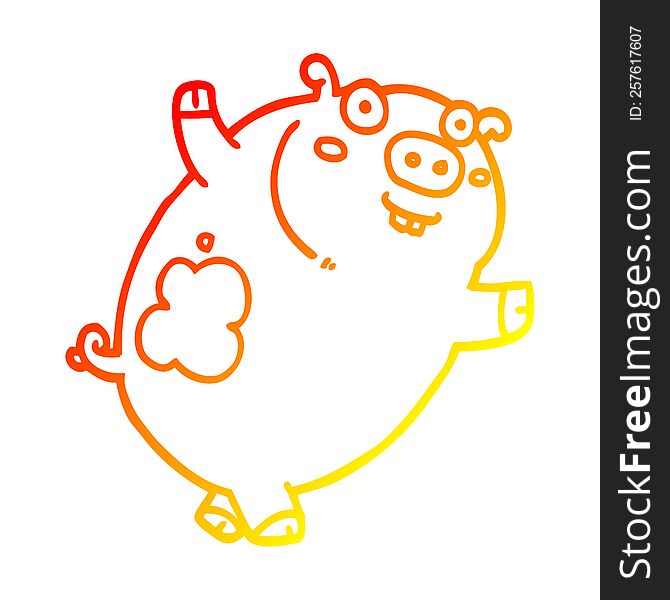 warm gradient line drawing of a funny cartoon pig