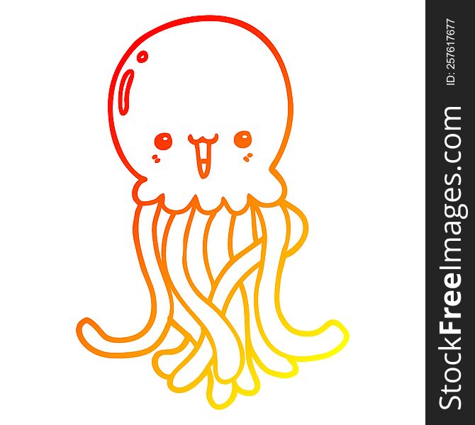 Warm Gradient Line Drawing Cartoon Jellyfish