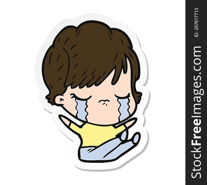 sticker of a cartoon woman crying