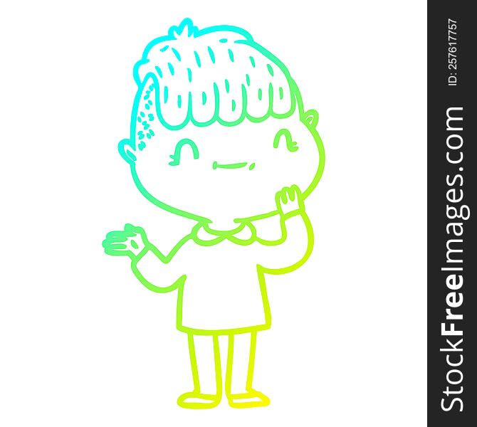Cold Gradient Line Drawing Cartoon Friendly Boy