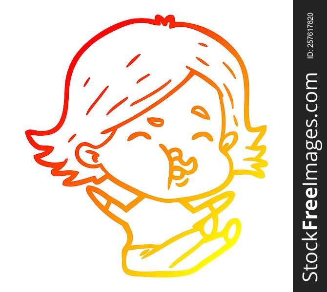 warm gradient line drawing cartoon girl pulling face