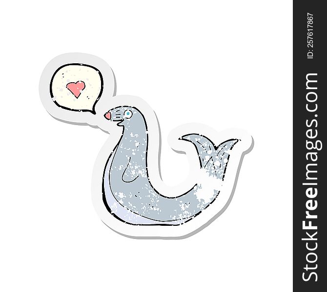 Retro Distressed Sticker Of A Cartoon Seal With Love Heart