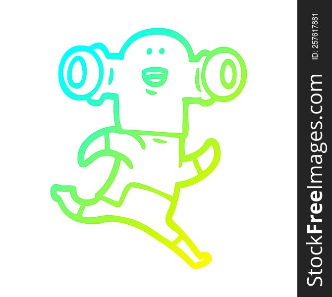 cold gradient line drawing of a friendly cartoon alien running