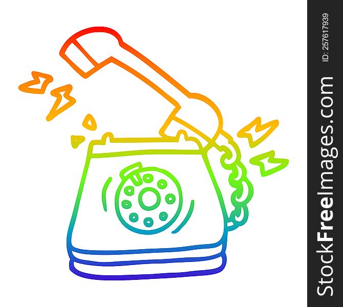 rainbow gradient line drawing of a cartoon old rotary dial telephone