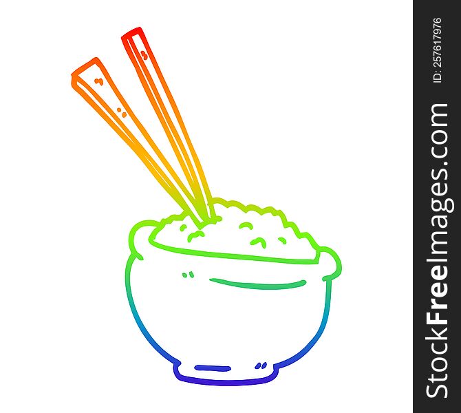 Rainbow Gradient Line Drawing Cartoon Tasty Bowl Of Rice