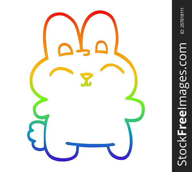 rainbow gradient line drawing of a cartoon grey rabbit