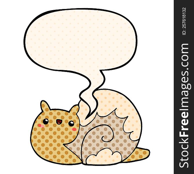 Cute Cartoon Snail And Speech Bubble In Comic Book Style