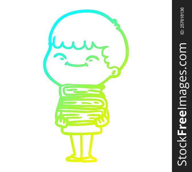Cold Gradient Line Drawing Cartoon Happy Boy With Books