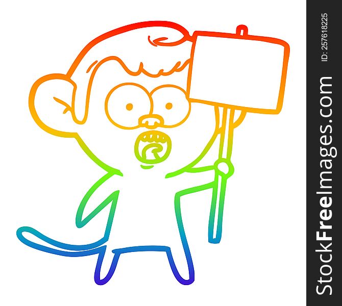 Rainbow Gradient Line Drawing Cartoon Shocked Monkey