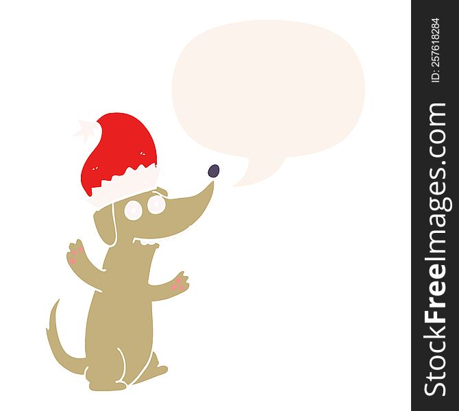 cute christmas cartoon dog and speech bubble in retro style