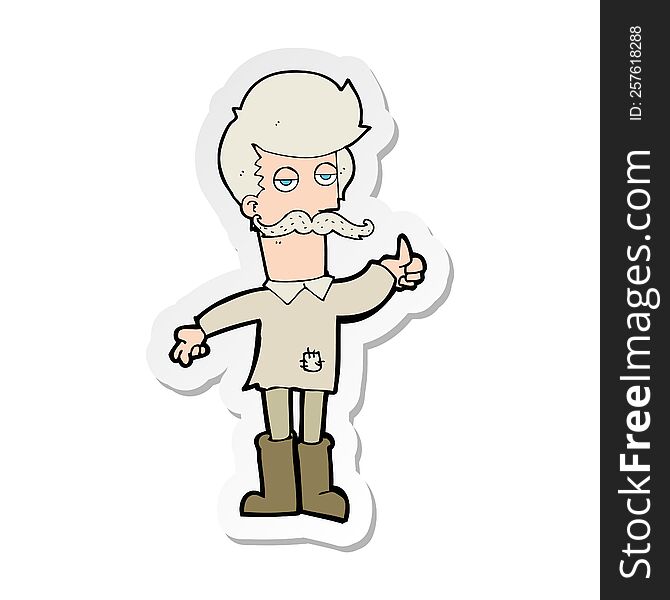 sticker of a cartoon old man in poor clothes