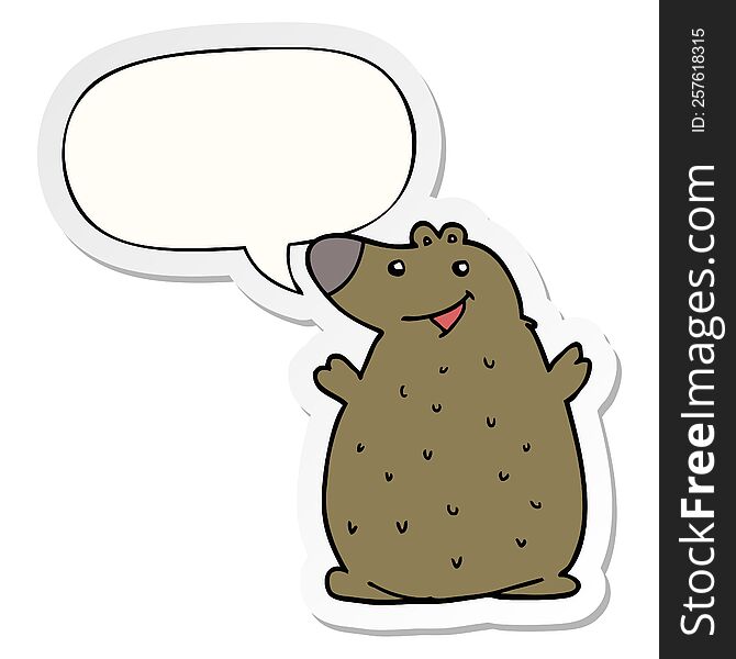 Cartoon Happy Bear And Speech Bubble Sticker