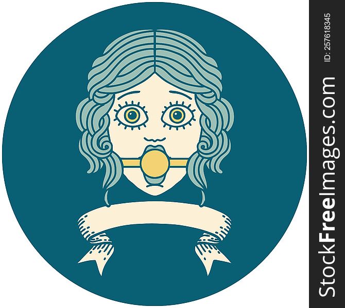 Icon With Banner Of Female Face With Ball Gag