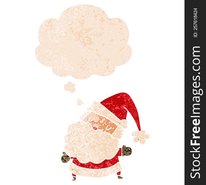cartoon santa claus with thought bubble in grunge distressed retro textured style. cartoon santa claus with thought bubble in grunge distressed retro textured style